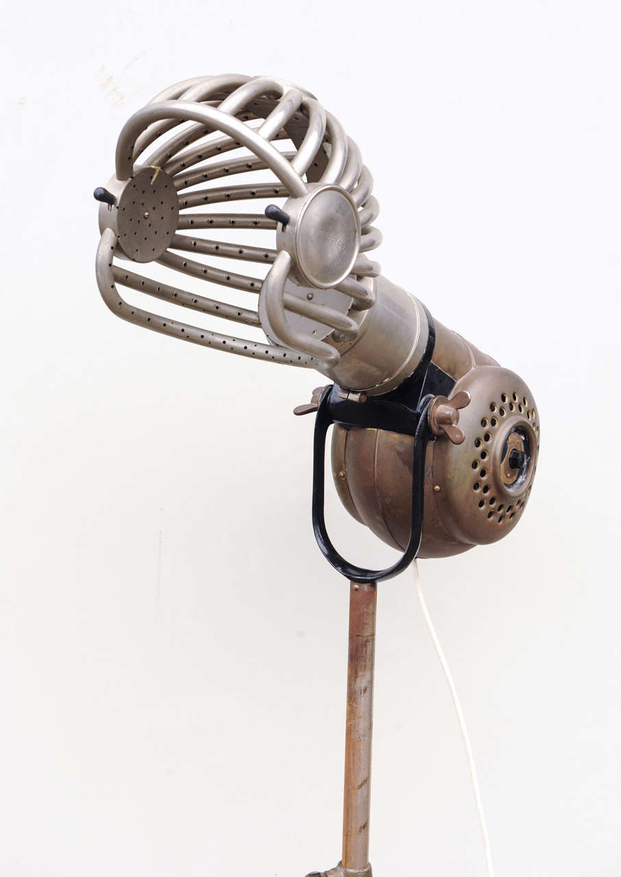 Barbers Hair Dryer On Tripod, Steampunk, Brass, Nickelplated And Cast-iron 3